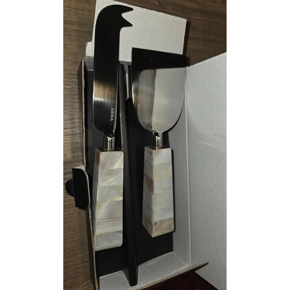 Anna New York Mother of Pearl Cheese Knives Set of 2 Stainless Steel Servingware
